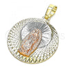Oro Laminado Religious Pendant, Gold Filled Style Guadalupe Design, Diamond Cutting Finish, Tricolor, 05.380.0127