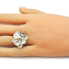 Oro Laminado Elegant Ring, Gold Filled Style Flower Design, Diamond Cutting Finish, Golden Finish, 01.213.0070