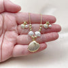 Oro Laminado Earring and Pendant Adult Set, Gold Filled Style Shell and Star Design, with Ivory Pearl, White Enamel Finish, Golden Finish, 10.341.0020