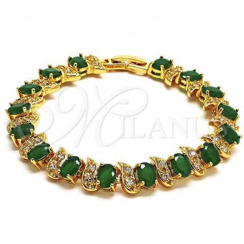Oro Laminado Tennis Bracelet, Gold Filled Style with Green and White Cubic Zirconia, Polished, Golden Finish, 03.206.0007.4.07