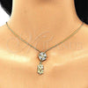 Oro Laminado Fancy Necklace, Gold Filled Style Flower Design, with White Cubic Zirconia, Polished, Golden Finish, 04.347.0004.20