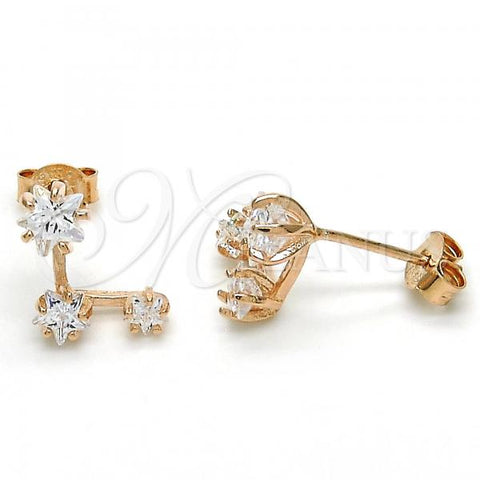Sterling Silver Stud Earring, Star Design, with White Cubic Zirconia, Polished, Rose Gold Finish, 02.285.0089