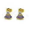 Oro Laminado Stud Earring, Gold Filled Style with Amethyst and White Cubic Zirconia, Polished, Golden Finish, 02.310.0022.2