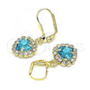 Oro Laminado Leverback Earring, Gold Filled Style Heart Design, with Blue Topaz and White Crystal, Polished, Golden Finish, 02.122.0114.8