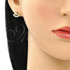 Oro Laminado Stud Earring, Gold Filled Style Evil Eye Design, with Sapphire Blue Cubic Zirconia, Polished, Golden Finish, 02.156.0605