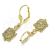 Oro Laminado Dangle Earring, Gold Filled Style Turtle Design, with White Micro Pave, Polished, Golden Finish, 02.210.0392