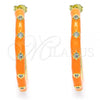 Oro Laminado Stud Earring, Gold Filled Style Star Design, with White Cubic Zirconia, Orange Enamel Finish, Golden Finish, 02.362.0005