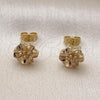 Oro Laminado Stud Earring, Gold Filled Style Flower Design, Polished, Golden Finish, 02.170.0532