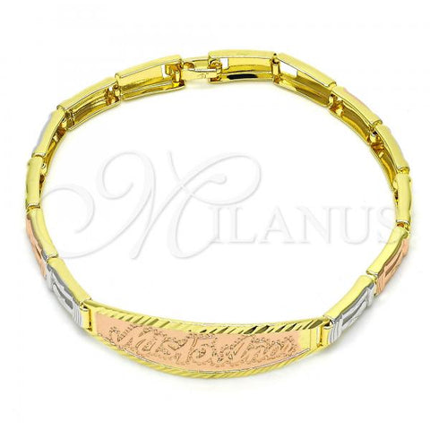 Oro Laminado ID Bracelet, Gold Filled Style Diamond Cutting Finish, Tricolor, 03.26.0037.08