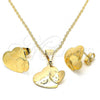 Oro Laminado Earring and Pendant Adult Set, Gold Filled Style Heart Design, Matte Finish, Golden Finish, 10.170.0008