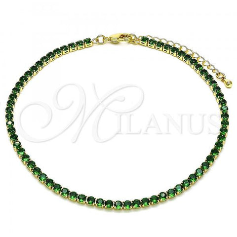 Oro Laminado Fancy Anklet, Gold Filled Style Cluster Design, with Green Cubic Zirconia, Polished, Golden Finish, 03.130.0009.8.10