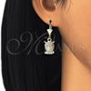 Oro Laminado Dangle Earring, Gold Filled Style Owl Design, Polished, Tricolor, 02.351.0004