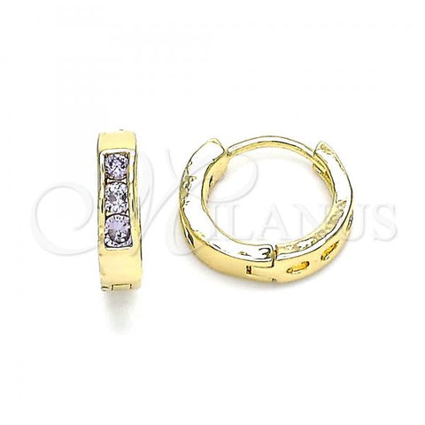 Oro Laminado Huggie Hoop, Gold Filled Style with Amethyst Cubic Zirconia, Polished, Golden Finish, 02.210.0644.3.12