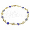 Oro Laminado Fancy Anklet, Gold Filled Style Evil Eye and Elephant Design, Blue Resin Finish, Golden Finish, 03.326.0010.2.10