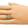 Oro Laminado Elegant Ring, Gold Filled Style Guadalupe Design, Diamond Cutting Finish, Golden Finish, 01.310.0038