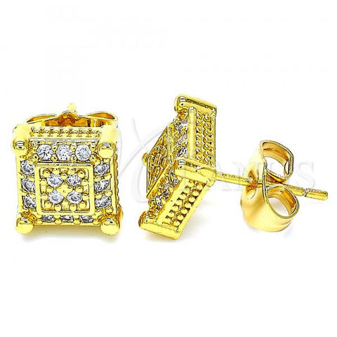 Oro Laminado Stud Earring, Gold Filled Style with White Cubic Zirconia, Polished, Golden Finish, 02.344.0050
