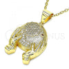 Oro Laminado Fancy Pendant, Gold Filled Style with White and Garnet Micro Pave, Polished, Golden Finish, 05.342.0054