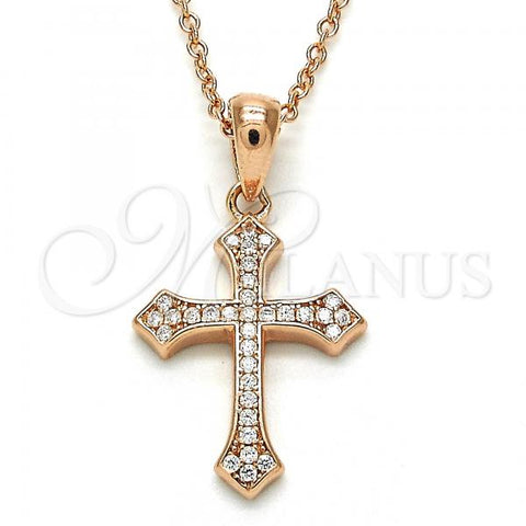 Sterling Silver Pendant Necklace, Cross Design, with White Cubic Zirconia, Polished, Rose Gold Finish, 04.336.0120.1.16