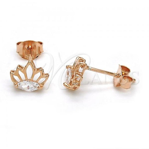 Sterling Silver Stud Earring, with White Cubic Zirconia, Polished, Rose Gold Finish, 02.285.0046