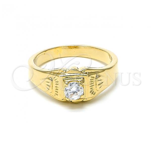 Oro Laminado Mens Ring, Gold Filled Style Solitaire Design, with White Cubic Zirconia, Diamond Cutting Finish, Golden Finish, 5.175.030.09 (Size 9)