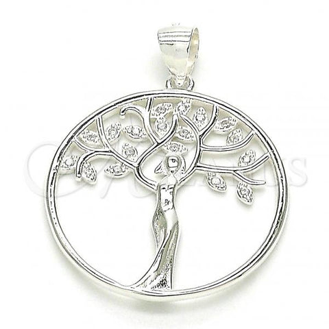 Sterling Silver Fancy Pendant, Tree Design, with White Micro Pave, Polished,, 05.398.0063