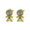 Oro Laminado Stud Earring, Gold Filled Style Little Boy Design, with Multicolor Micro Pave, Polished, Golden Finish, 02.341.0032