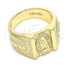 Oro Laminado Mens Ring, Gold Filled Style Guadalupe Design, Diamond Cutting Finish, Golden Finish, 01.185.0002.10 (Size 10)