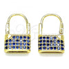 Oro Laminado Small Hoop, Gold Filled Style Lock Design, with Sapphire Blue Micro Pave, Polished, Golden Finish, 02.341.0057.3.12