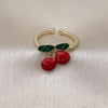 Oro Laminado Elegant Ring, Gold Filled Style Cherry Design, Red Enamel Finish, Golden Finish, 01.170.0003