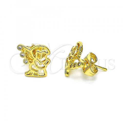 Oro Laminado Stud Earring, Gold Filled Style Angel Design, with White Micro Pave, Polished, Golden Finish, 02.156.0643