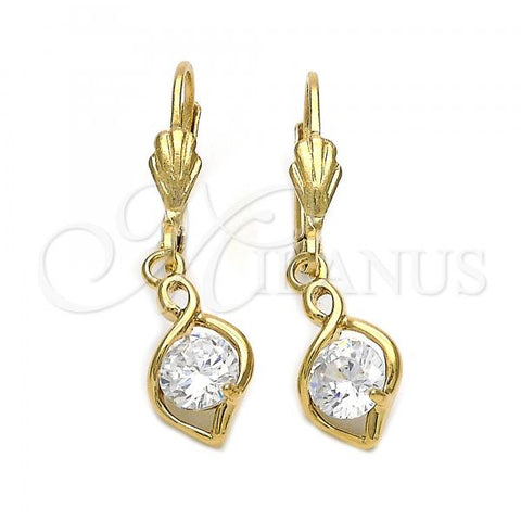 Oro Laminado Dangle Earring, Gold Filled Style with White Cubic Zirconia, Polished, Golden Finish, 5.028.014