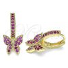 Oro Laminado Huggie Hoop, Gold Filled Style Butterfly Design, with Ruby Micro Pave, Polished, Golden Finish, 02.210.0448.1.15