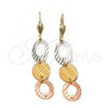 Oro Laminado Long Earring, Gold Filled Style Diamond Cutting Finish, Tricolor, 5.103.009