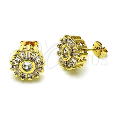 Oro Laminado Stud Earring, Gold Filled Style Baguette Design, with White Cubic Zirconia, Polished, Golden Finish, 02.342.0303