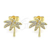 Oro Laminado Stud Earring, Gold Filled Style Tree Design, with White Cubic Zirconia and White Micro Pave, Polished, Golden Finish, 02.156.0588