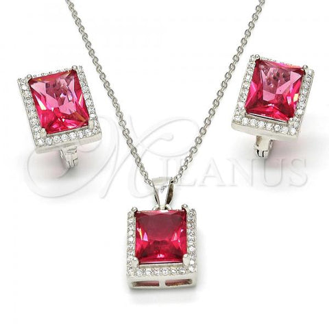 Sterling Silver Earring and Pendant Adult Set, with Pink Cubic Zirconia and White Micro Pave, Polished, Rhodium Finish, 10.175.0065.3