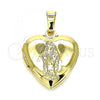 Oro Laminado Locket Pendant, Gold Filled Style Heart and Virgen Maria Design, Polished, Golden Finish, 05.117.0028
