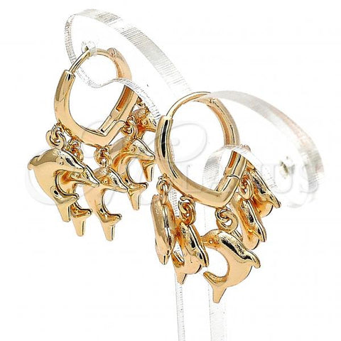 Oro Laminado Huggie Hoop, Gold Filled Style Dolphin Design, Polished, Golden Finish, 02.63.2721.15