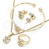 Oro Laminado Earring and Pendant Children Set, Gold Filled Style Flower Design, with White Cubic Zirconia, Polished, Golden Finish, 06.210.0016.1