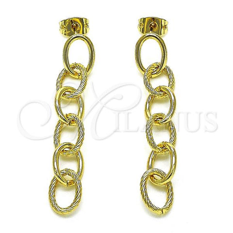 Oro Laminado Long Earring, Gold Filled Style Diamond Cutting Finish, Golden Finish, 02.213.0654