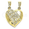Oro Laminado Fancy Pendant, Gold Filled Style Heart and Flower Design, Polished, Golden Finish, 05.351.0091