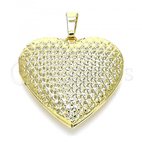 Oro Laminado Locket Pendant, Gold Filled Style Heart Design, Polished, Golden Finish, 05.117.0032