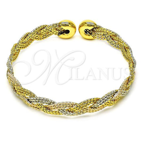 Oro Laminado Individual Bangle, Gold Filled Style Diamond Cutting Finish, Tricolor, 07.170.0028