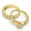 Oro Laminado Wedding Ring, Gold Filled Style Duo Design, with White Cubic Zirconia, Polished, Golden Finish, 01.99.0034.09 (Size 9)