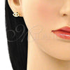 Oro Laminado Stud Earring, Gold Filled Style Evil Eye Design, with White Cubic Zirconia, Polished, Golden Finish, 02.156.0605.2