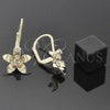 Oro Laminado Leverback Earring, Gold Filled Style Flower Design, with White Cubic Zirconia, Polished, Golden Finish, 02.21.0219