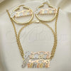 Oro Laminado Necklace, Bracelet and Earring, Gold Filled Style Polished, Tricolor, 06.63.0235.1