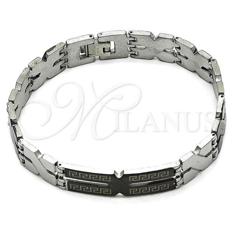 Stainless Steel Solid Bracelet, Greek Key Design, Polished, Two Tone, 03.114.0283.2.08