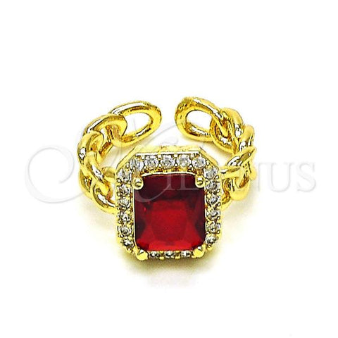 Oro Laminado Multi Stone Ring, Gold Filled Style Curb Design, with Garnet Cubic Zirconia and White Micro Pave, Polished, Golden Finish, 01.284.0087.2