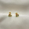 Oro Laminado Stud Earring, Gold Filled Style Heart Design, Multicolor Enamel Finish, Golden Finish, 02.02.0512